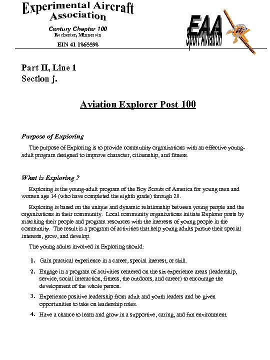 Century Chapter 100 Rochester, Minnesota EIN 41 1865598 Part II, Line 1 Section j.