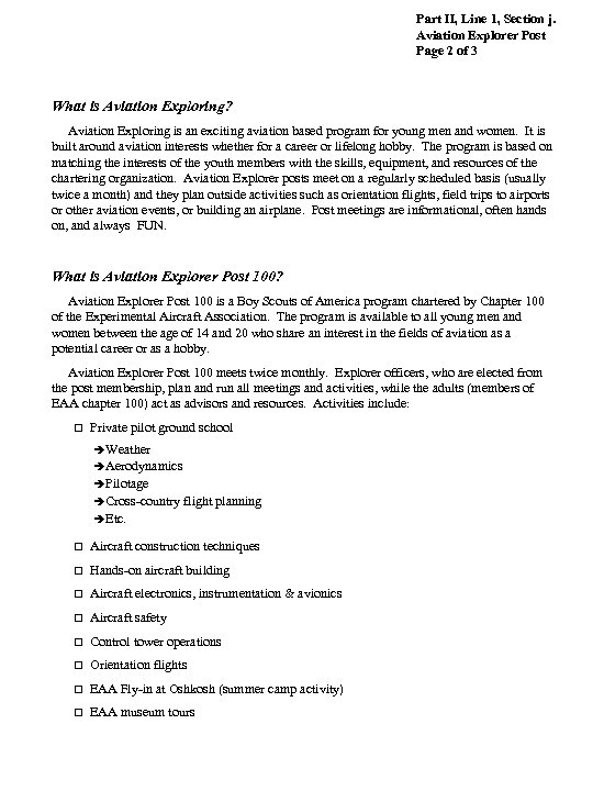 Part II, Line 1, Section j. Aviation Explorer Post Page 2 of 3 What