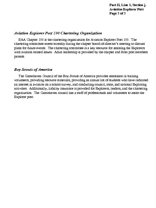 Part II, Line 1, Section j. Aviation Explorer Post Page 3 of 3 Aviation