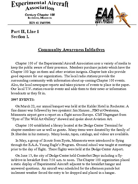 Century Chapter 100 Rochester, Minnesota EIN 41 1865598 Part II, Line 1 Section l.