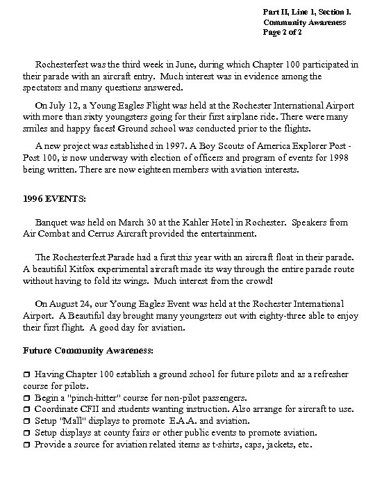 Part II, Line 1, Section l. Community Awareness Page 2 of 2 Rochesterfest was