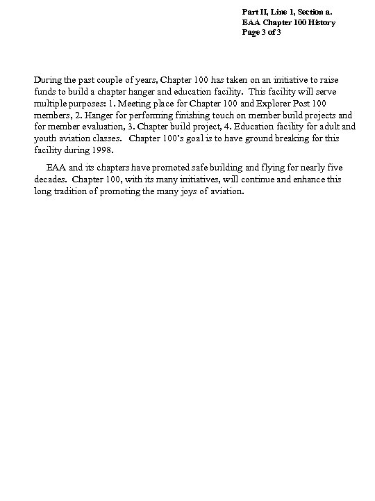 Part II, Line 1, Section a. EAA Chapter 100 History Page 3 of 3