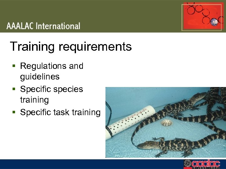 Training requirements § Regulations and guidelines § Specific species training § Specific task training