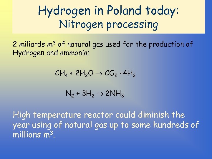 Hydrogen in Poland today: Nitrogen processing 2 miliards m 3 of natural gas used