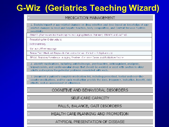 G-Wiz (Geriatrics Teaching Wizard) 