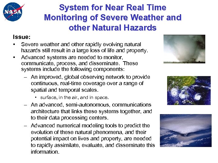 System for Near Real Time Monitoring of Severe Weather and other Natural Hazards Issue:
