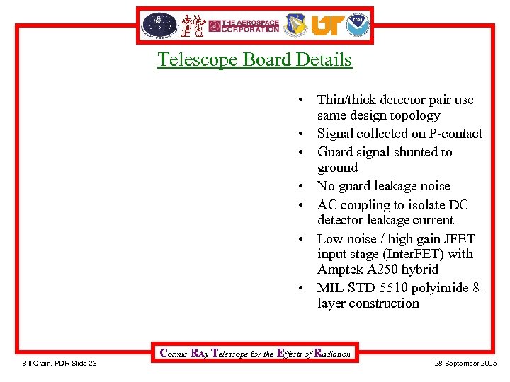 Telescope Board Details • Thin/thick detector pair use same design topology • Signal collected