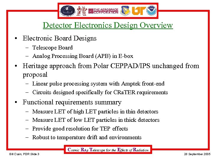 Detector Electronics Design Overview • Electronic Board Designs – Telescope Board – Analog Processing