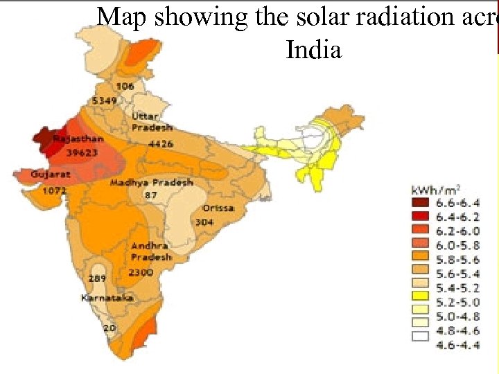 Map showing the solar radiation acro India 