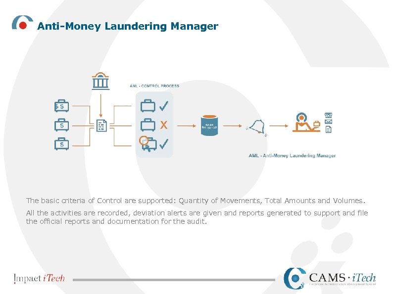 Anti-Money Laundering Manager The basic criteria of Control are supported: Quantity of Movements, Total