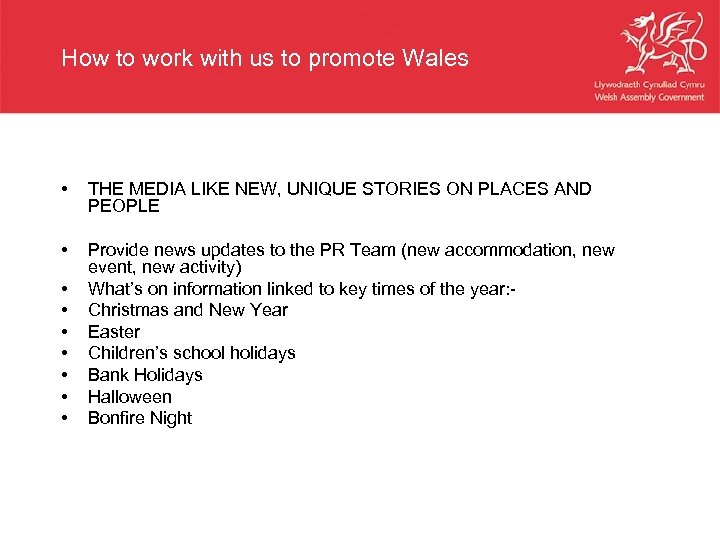 How to work with us to promote Wales • THE MEDIA LIKE NEW, UNIQUE