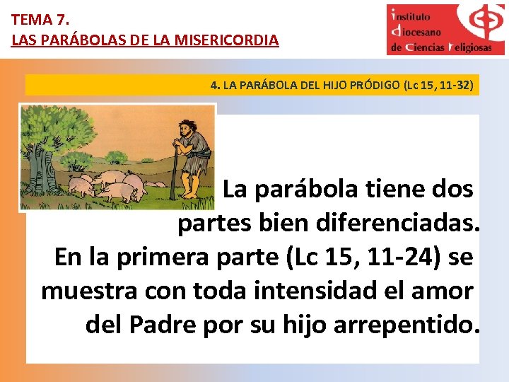 TEMA 7. LAS PARÁBOLAS DE LA MISERICORDIA 4. LA PARÁBOLA DEL HIJO PRÓDIGO (Lc