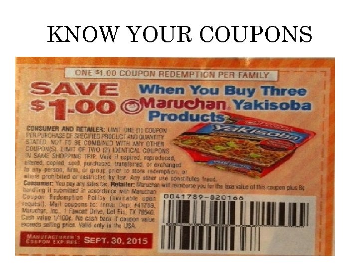 KNOW YOUR COUPONS 