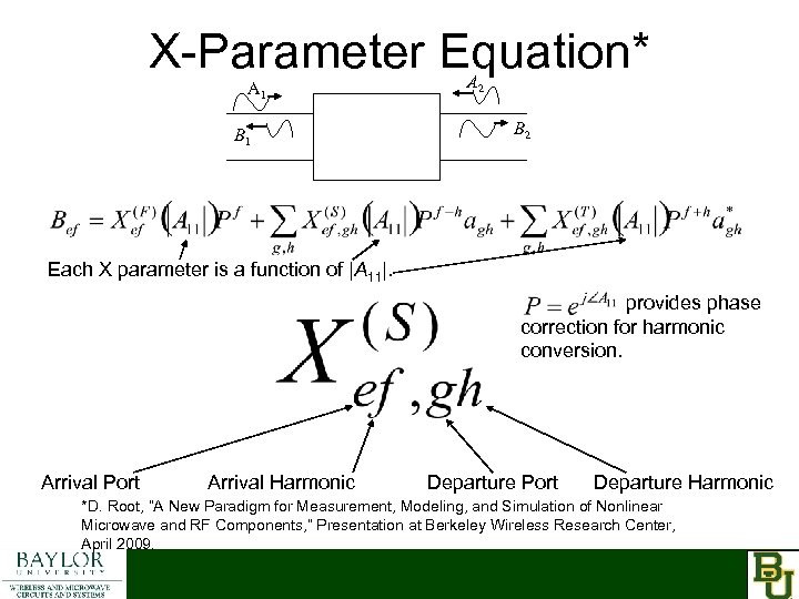X-Parameter Equation* A 1 B 1 A 2 B 2 Each X parameter is