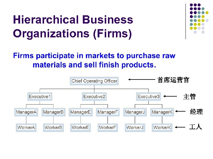 Hierarchical Business Organizations (Firms) 首席运营官 主管 经理 人 