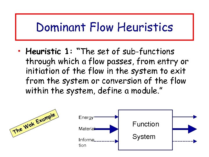 Dominant Flow Heuristics • Heuristic 1: “The set of sub-functions through which a flow