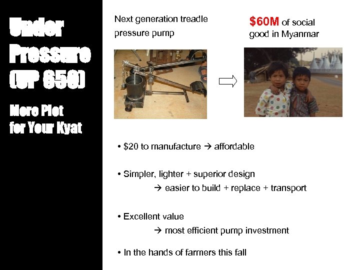 Under Pressure (UP 650) Next generation treadle $60 M of social pressure pump good