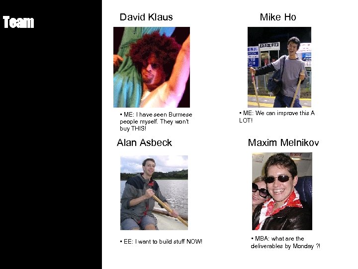 Team David Klaus • ME: I have seen Burmese people myself. They won’t buy