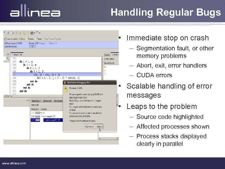 Handling Regular Bugs • Immediate stop on crash – Segmentation fault, or other memory