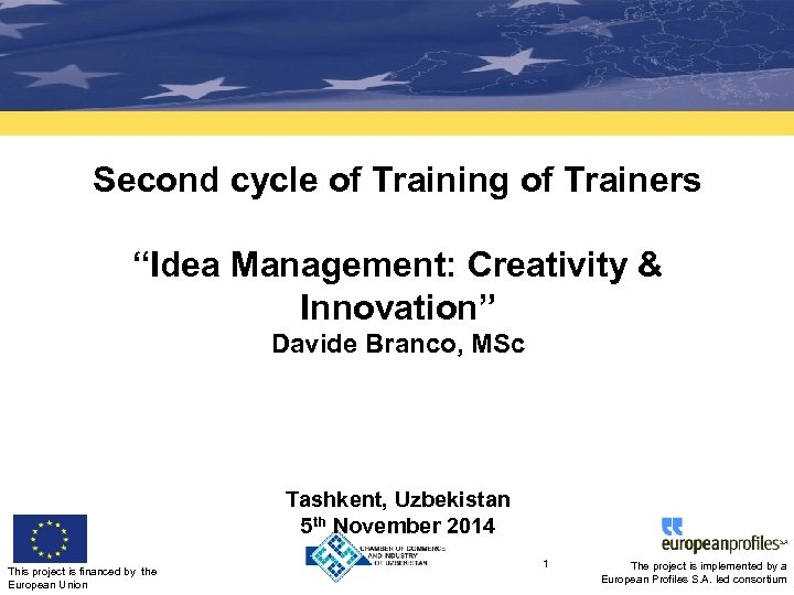 Second cycle of Training of Trainers “Idea Management: Creativity & Innovation” Davide Branco, MSc