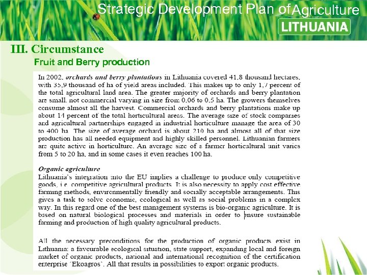 Strategic Development Plan of Agriculture III. Circumstance Fruit and Berry production 