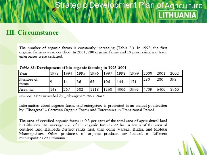 Strategic Development Plan of Agriculture III. Circumstance 