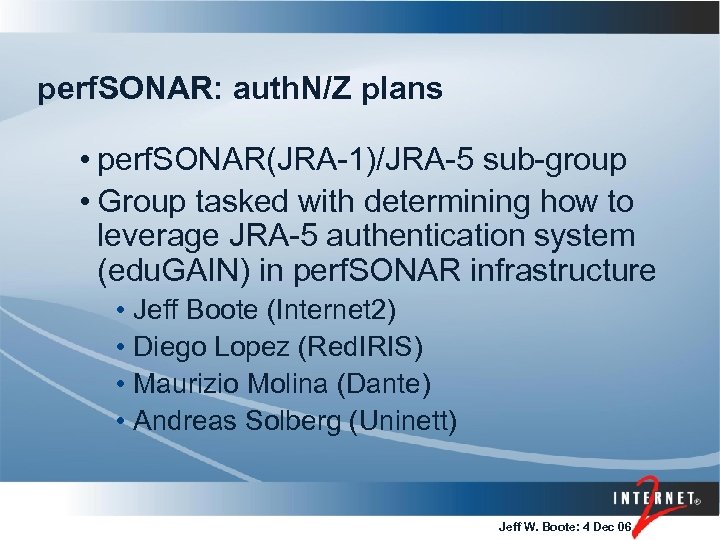 perf. SONAR: auth. N/Z plans • perf. SONAR(JRA-1)/JRA-5 sub-group • Group tasked with determining