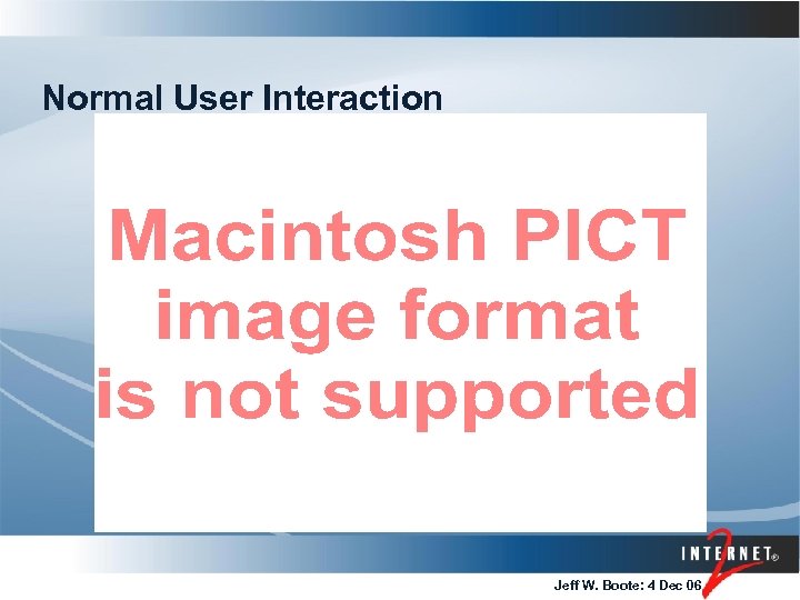 Normal User Interaction Jeff W. Boote: 4 Dec 06 