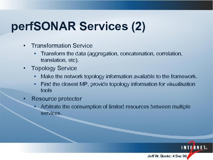 perf. SONAR Services (2) • Transformation Service • Transform the data (aggregation, concatenation, correlation,