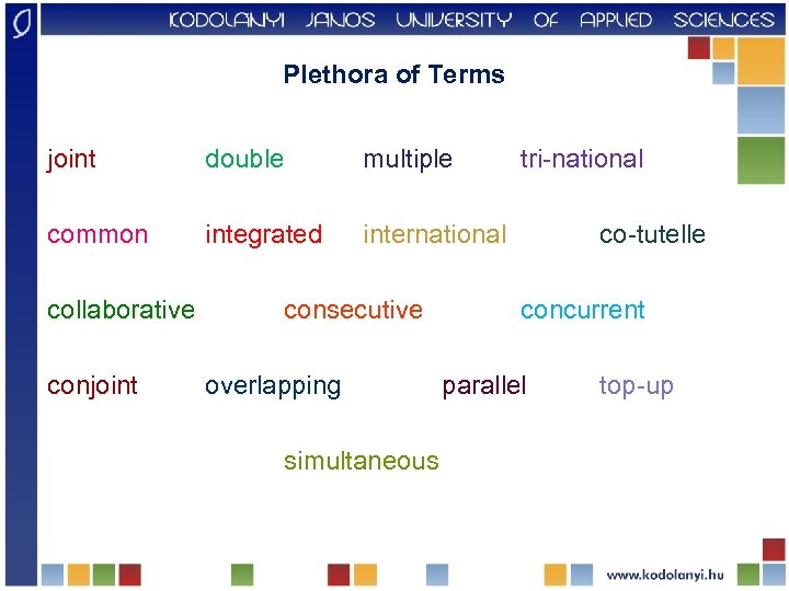 Plethora of Terms joint double multiple common integrated international collaborative conjoint consecutive overlapping simultaneous