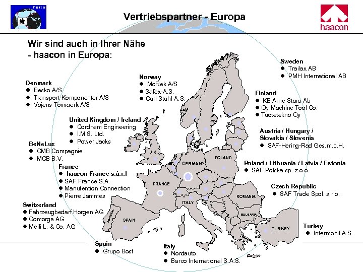 Vertriebspartner - Europa Wir sind auch in Ihrer Nähe - haacon in Europa: Sweden