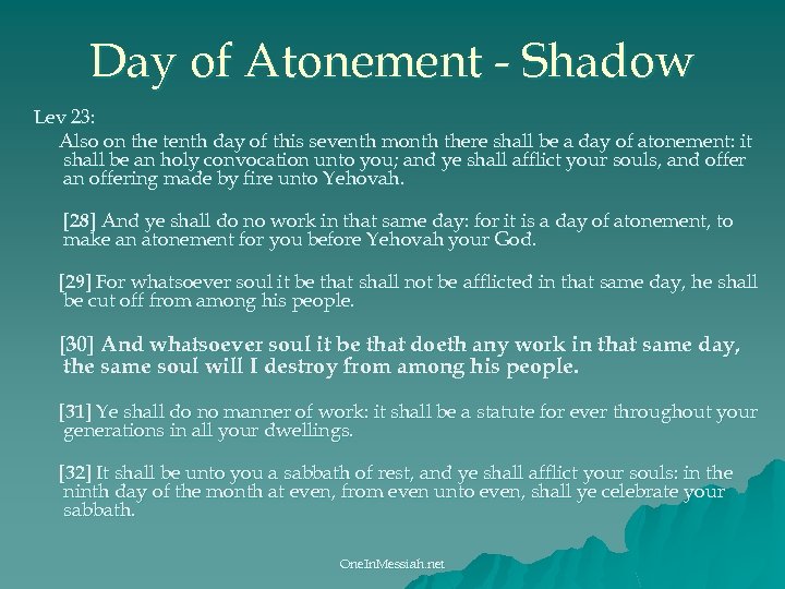 Day of Atonement - Shadow Lev 23: Also on the tenth day of this