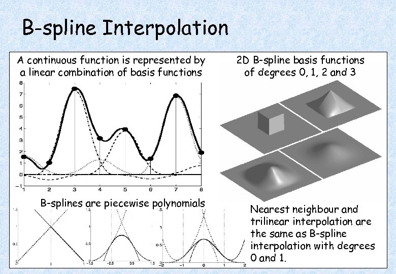 B-spline Interpolation A continuous function is represented by a linear combination of basis functions