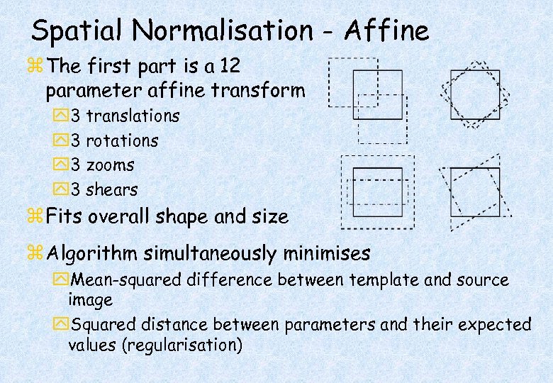 Spatial Normalisation - Affine z The first part is a 12 parameter affine transform