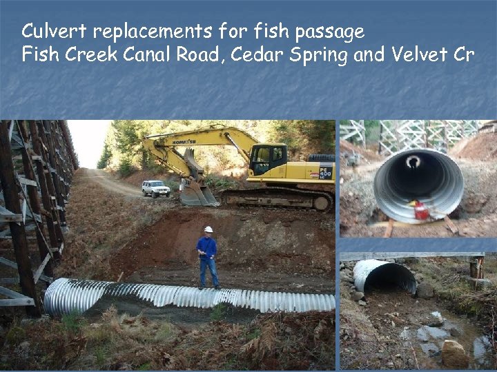 Culvert replacements for fish passage Fish Creek Canal Road, Cedar Spring and Velvet Cr