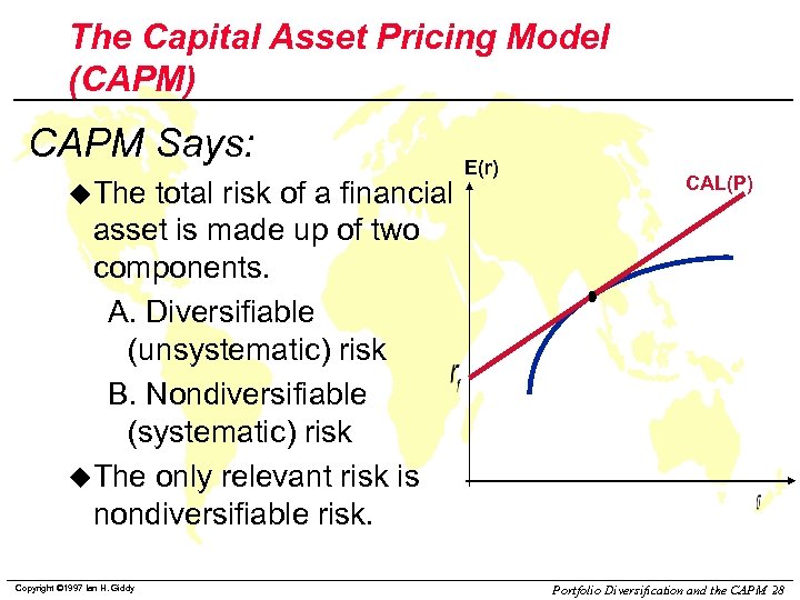 The Capital Asset Pricing Model (CAPM) CAPM Says: u. The total risk of a