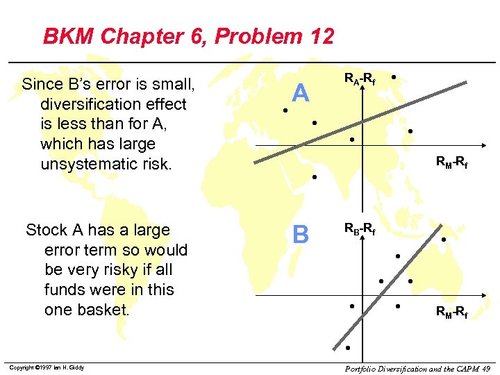 BKM Chapter 6, Problem 12 Since B’s error is small, diversification effect is less