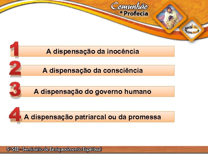 1 2 3 4 A dispensação da inocência A dispensação da consciência A dispensação