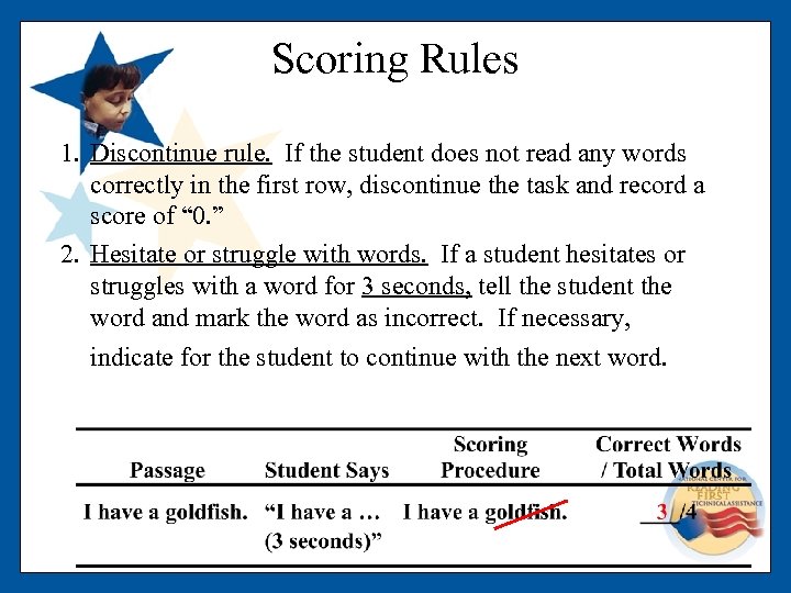 Scoring Rules 1. Discontinue rule. If the student does not read any words correctly