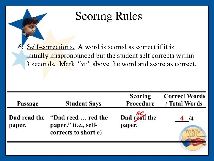 Scoring Rules 6. Self-corrections. A word is scored as correct if it is initially