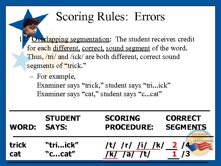 Scoring Rules: Errors 11. Overlapping segmentation: The student receives credit for each different, correct,