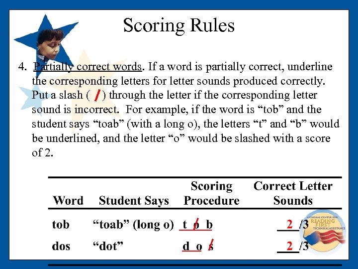 Scoring Rules 4. Partially correct words. If a word is partially correct, underline the