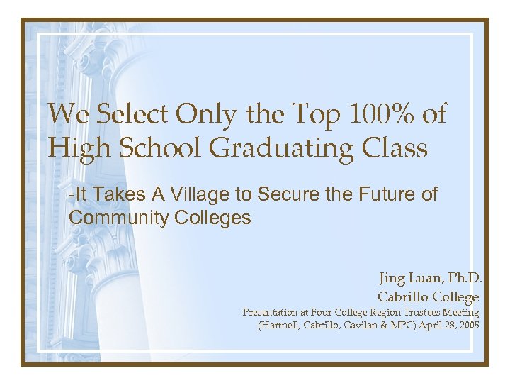 We Select Only the Top 100% of High School Graduating Class -It Takes A