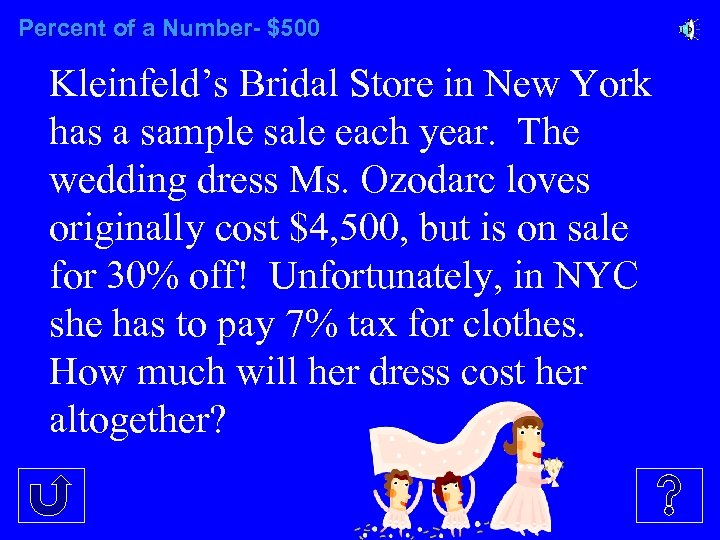 Percent of a Number- $500 Kleinfeld’s Bridal Store in New York has a sample