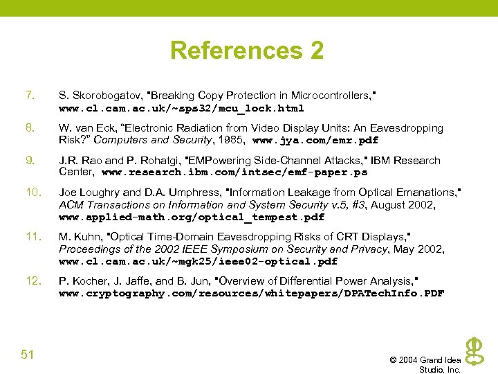 References 2 7. S. Skorobogatov, 