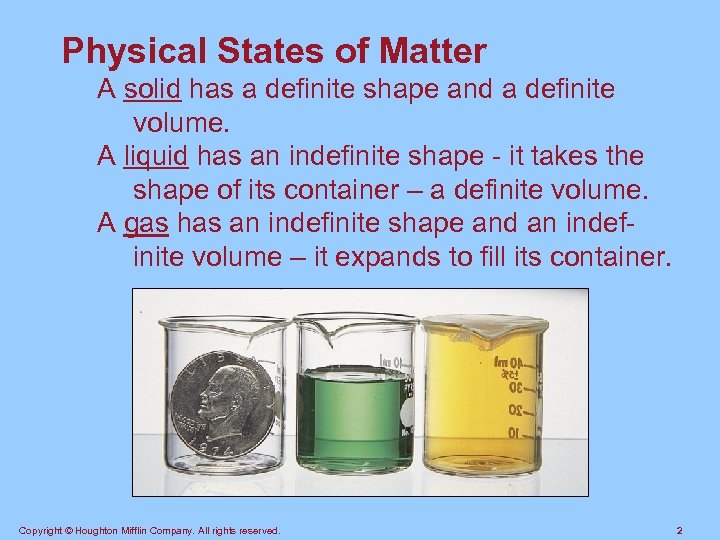 Physical States of Matter A solid has a definite shape and a definite volume.