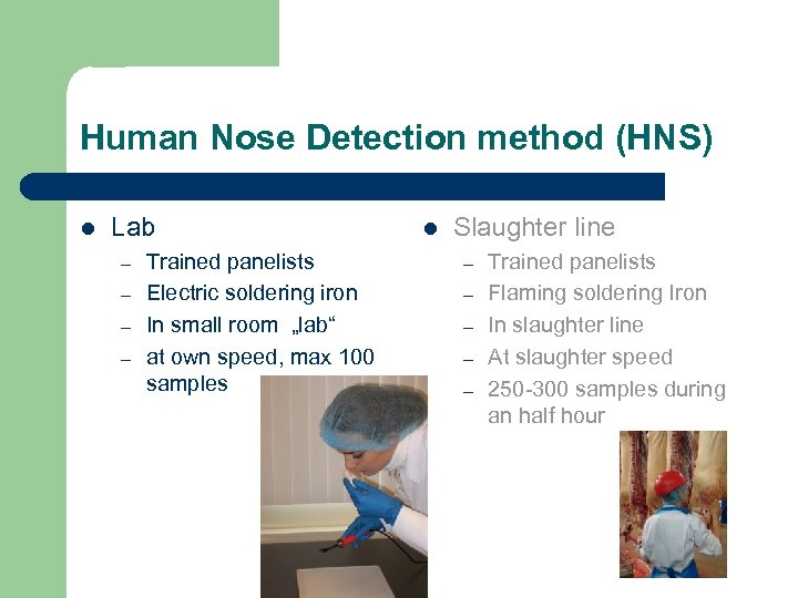 Human Nose Detection method (HNS) l Lab – – Trained panelists Electric soldering iron