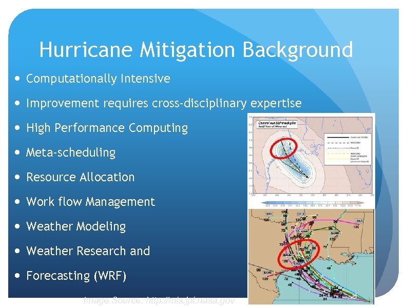 Hurricane Mitigation Background Computationally Intensive Improvement requires cross-disciplinary expertise High Performance Computing Meta-scheduling Resource