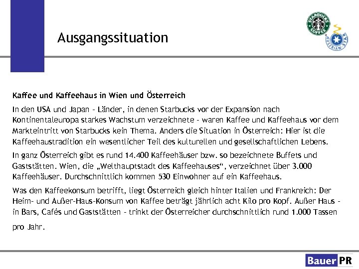 Ausgangssituation Kaffee und Kaffeehaus in Wien und Österreich In den USA und Japan –