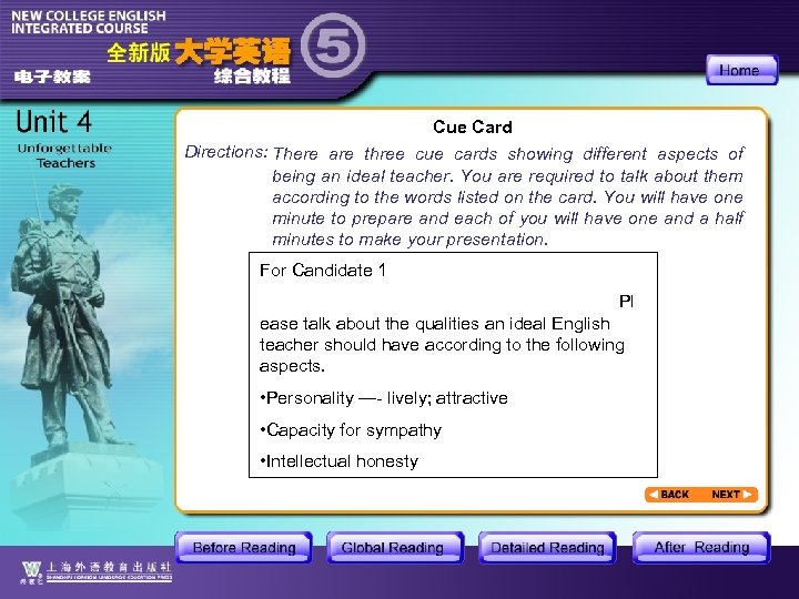 Cue Card Directions: There are three cue cards showing different aspects of being an